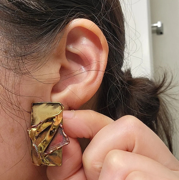 ❤️ 3 for $35 brass copper abstract art artistic  handmade earrings - Picture 3 of 8